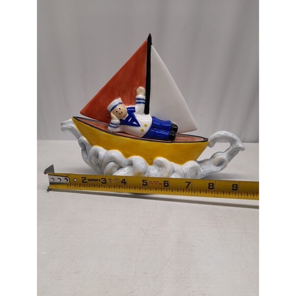 Vintage Jay Willfred Andrea by Sadek Tug Boat Ceramic Tea Pot 10" Long Rare - Picture 3 of 10
